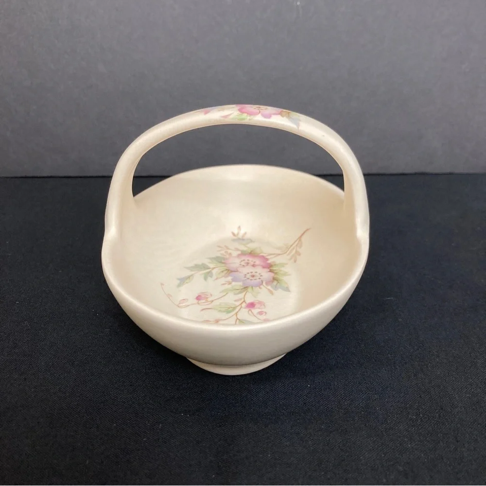Vtg Aldridge Pottery Co Floral Dish w/ Handle England Cottage
